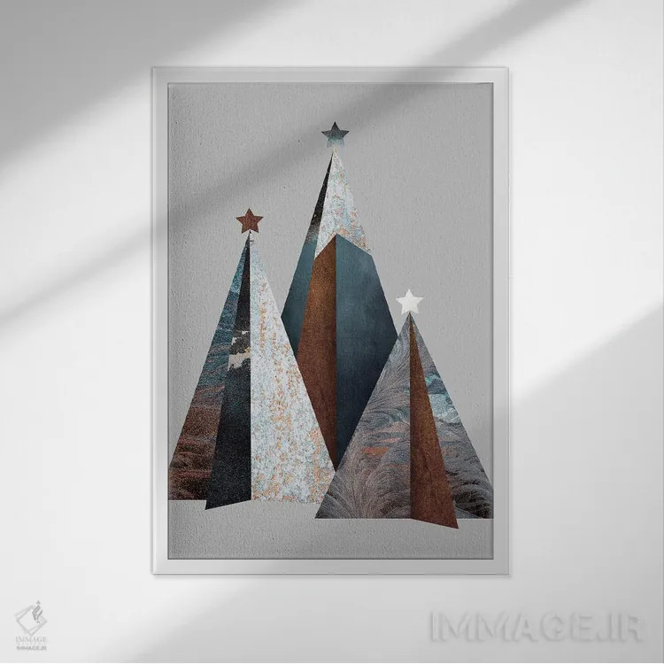 تابلو دکوراتیو سه درخت کریسمس اثر دیزاین فابریکن - نمای قابدار سفید