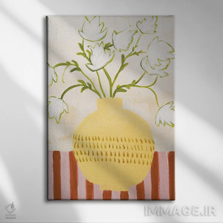 تابلو مینیمال گلدان زرد اثر دیزاین فابریکن - نمای روبهرو روی دیوار