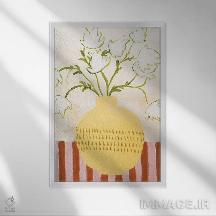 تابلو مینیمال گلدان زرد اثر دیزاین فابریکن - نمای قابدار سفید