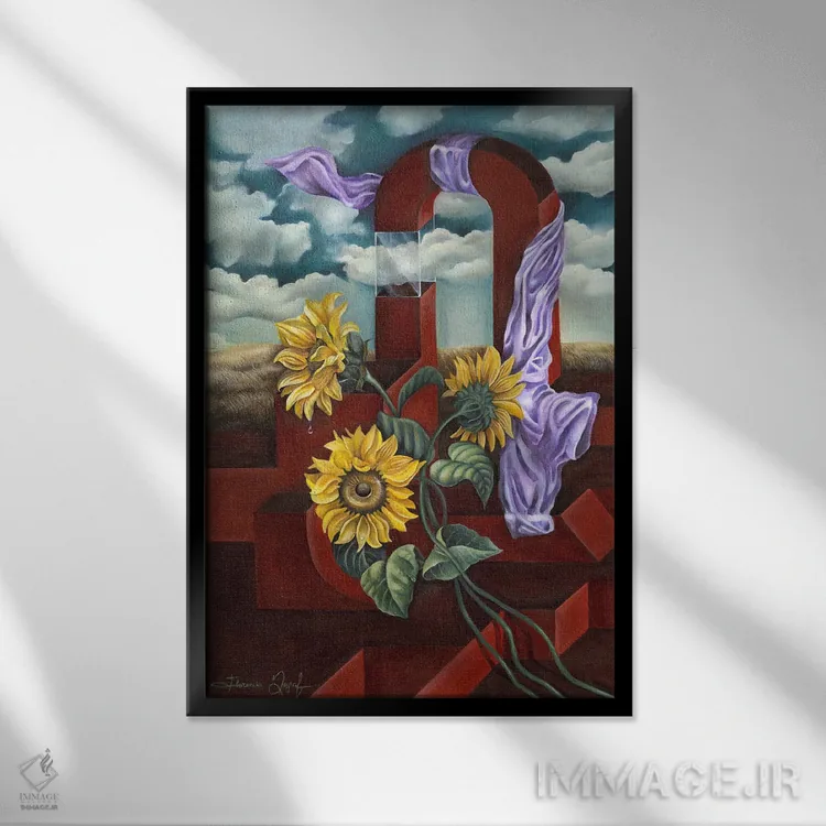 تابلو دکوراتیو آفتابگردان اثر فلورنسیا دگراف - نمای قابدار مشکی