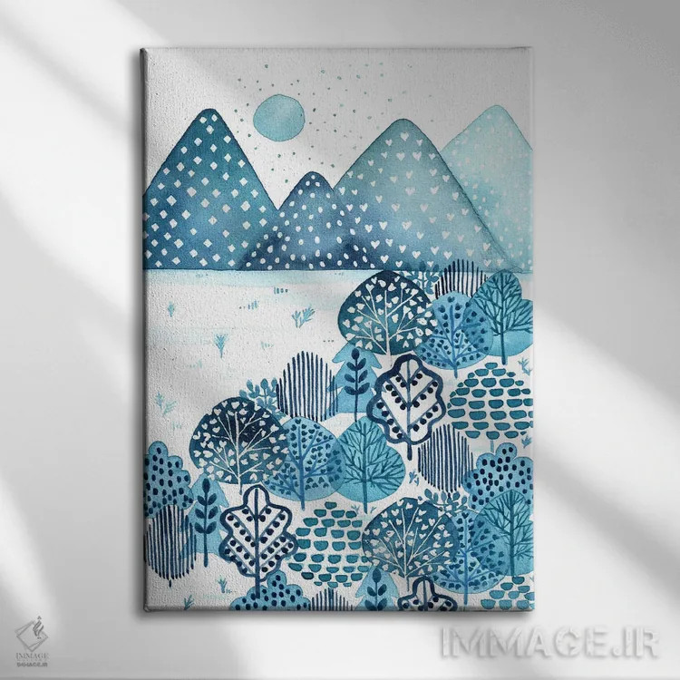 تابلو دکوراتیو کوه آبی اثر اف ان کی دیزاینز - نمای روبهرو روی دیوار