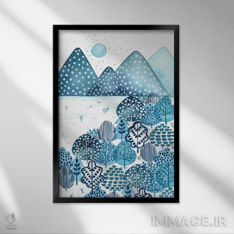 تابلو دکوراتیو کوه آبی اثر اف ان کی دیزاینز - نمای قابدار مشکی