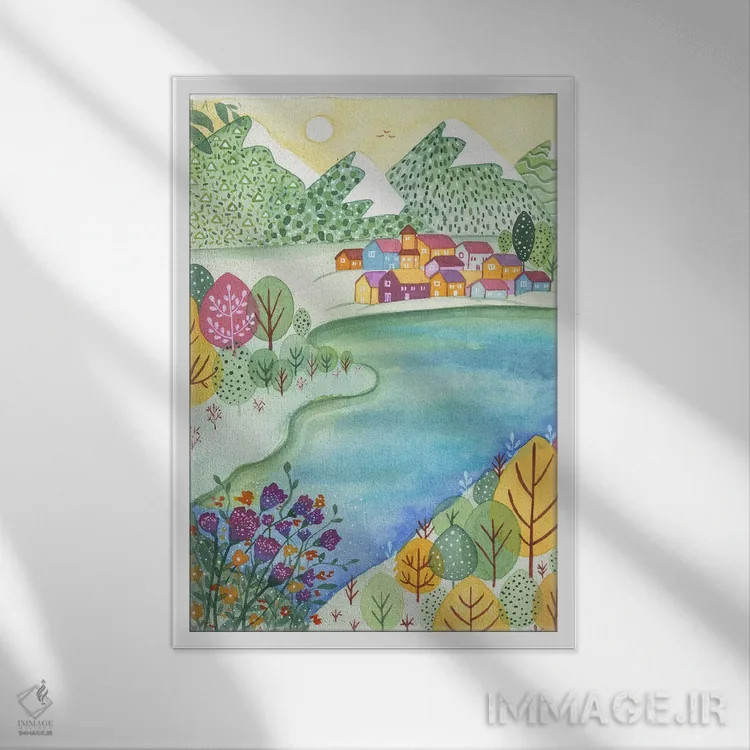 تابلو دکوراتیو روستای رویایی اثر اف ان کی دیزاینز - نمای قابدار سفید