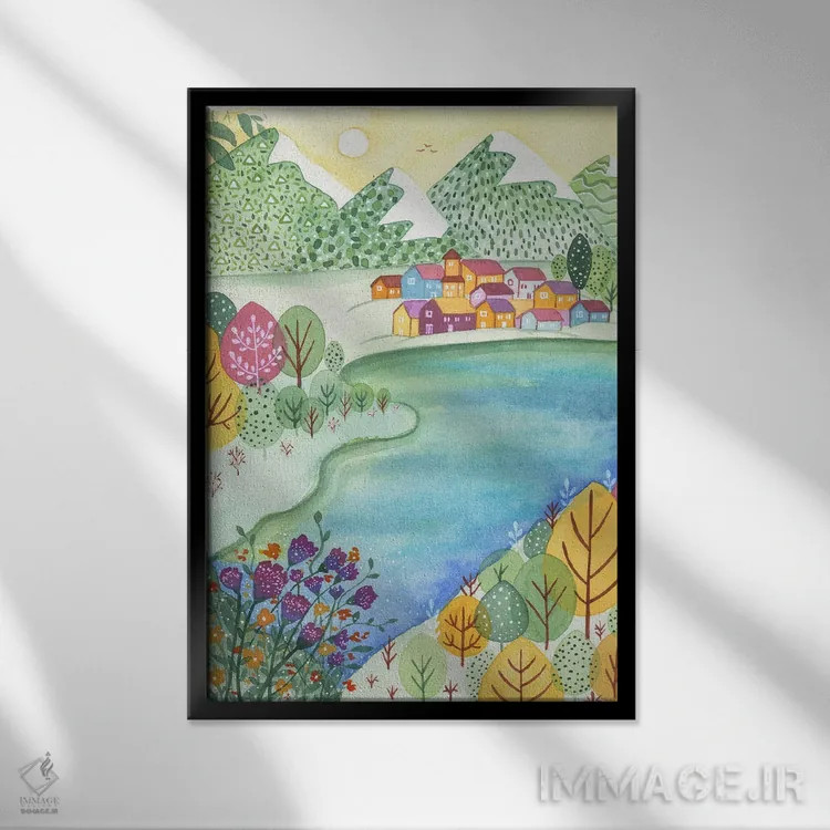 تابلو دکوراتیو روستای رویایی اثر اف ان کی دیزاینز - نمای قابدار مشکی