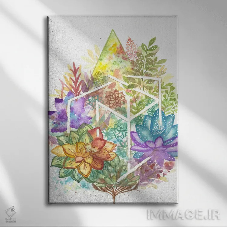 تابلو انتزاعی گل هندسی اثر اف ان کی دیزاینز - نمای روبهرو روی دیوار
