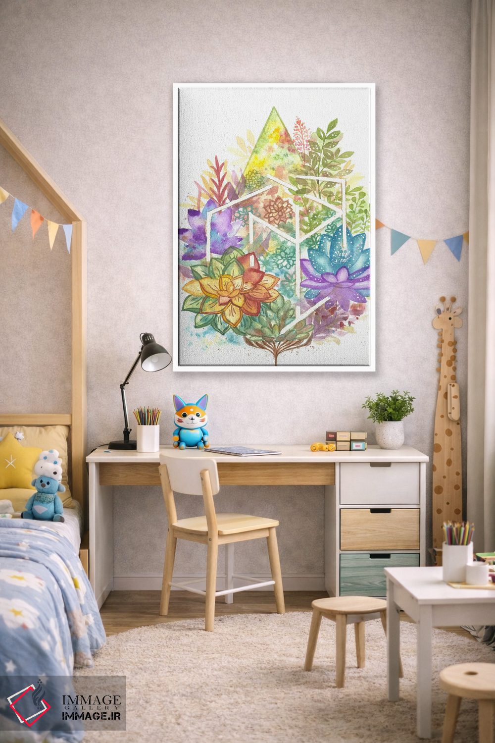 تابلو انتزاعی گل هندسی اثر اف ان کی دیزاینز - D1W