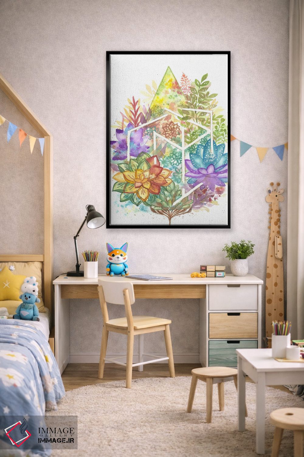 تابلو انتزاعی گل هندسی اثر اف ان کی دیزاینز - D2B