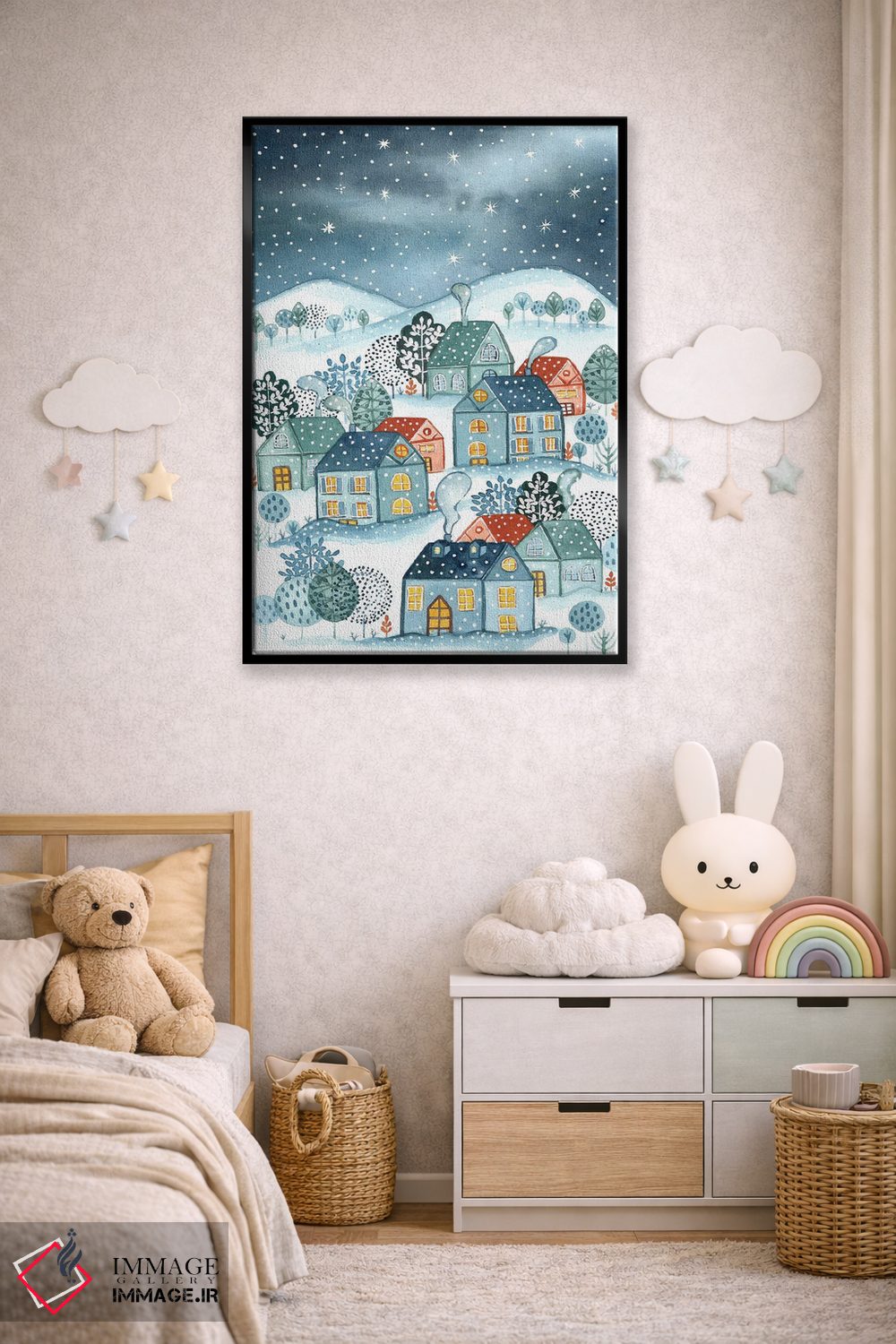 تابلو دکوراتیو شب اولین برف اثر اف ان کی دیزاینز - D6B