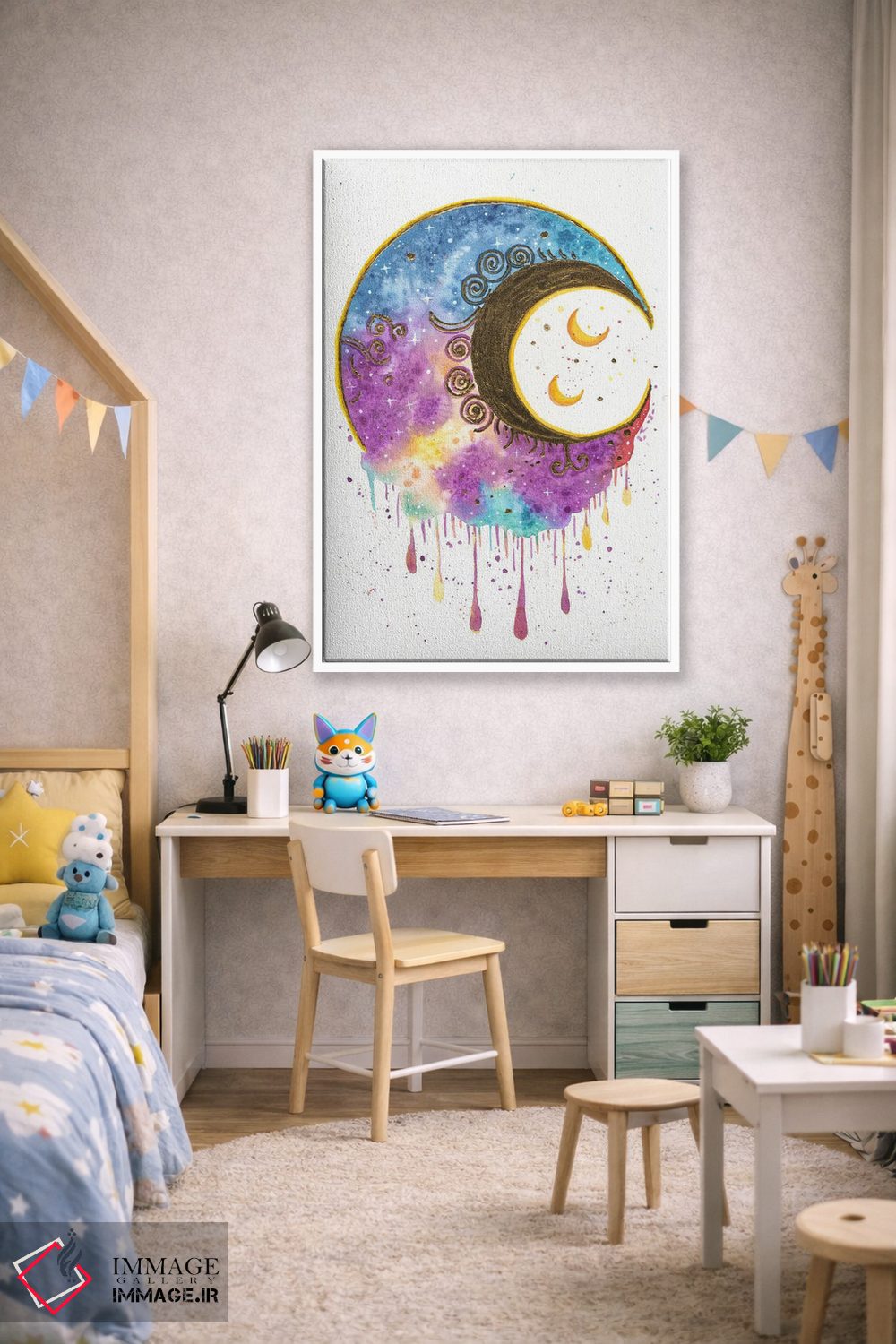 تابلو دکوراتیو ماه با ورق طلا اثر اف ان کی دیزاینز - D1W