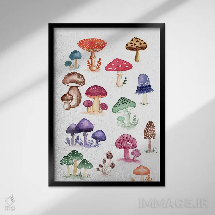 تابلو دکوراتیو باغ قارچ اثر اف ان کی دیزاینز - نمای قابدار مشکی