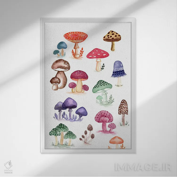 تابلو دکوراتیو باغ قارچ اثر اف ان کی دیزاینز - نمای قابدار سفید