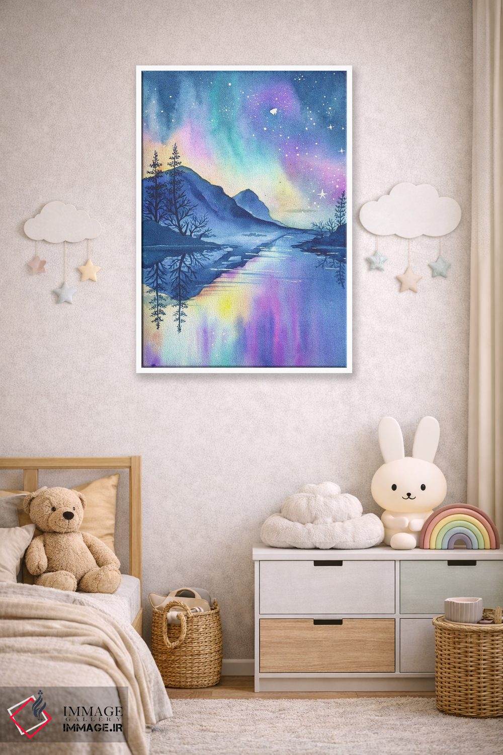 تابلو دکوراتیو شفق قطبی در کوهستان ها اثر اف ان کی دیزاینز - D4W