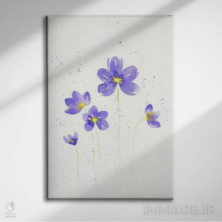 تابلو دکوراتیو گل بنفش اثر اف ان کی دیزاینز - نمای روبهرو روی دیوار