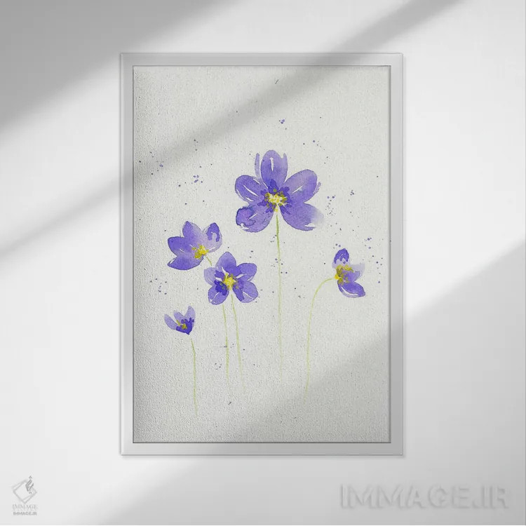 تابلو دکوراتیو گل بنفش اثر اف ان کی دیزاینز - نمای قابدار سفید
