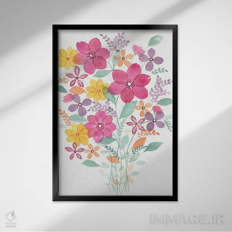 تابلو دکوراتیو دکور گل دار اثر اف ان کی دیزاینز - نمای قابدار مشکی