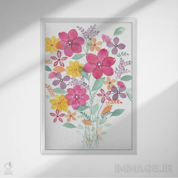 تابلو دکوراتیو دکور گل دار اثر اف ان کی دیزاینز - نمای قابدار سفید