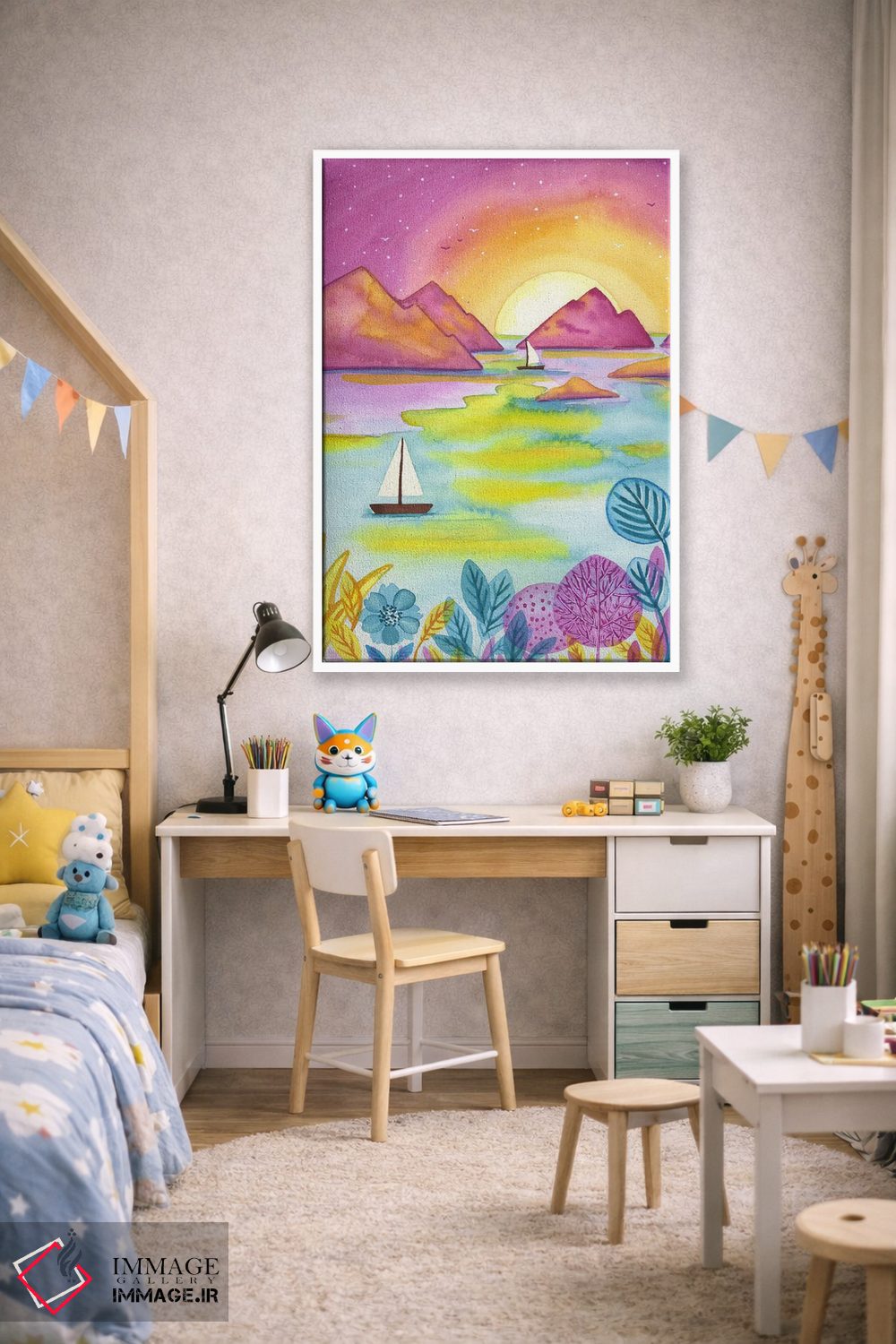 تابلو دکوراتیو غروب صورتی اثر اف ان کی دیزاینز - D1W