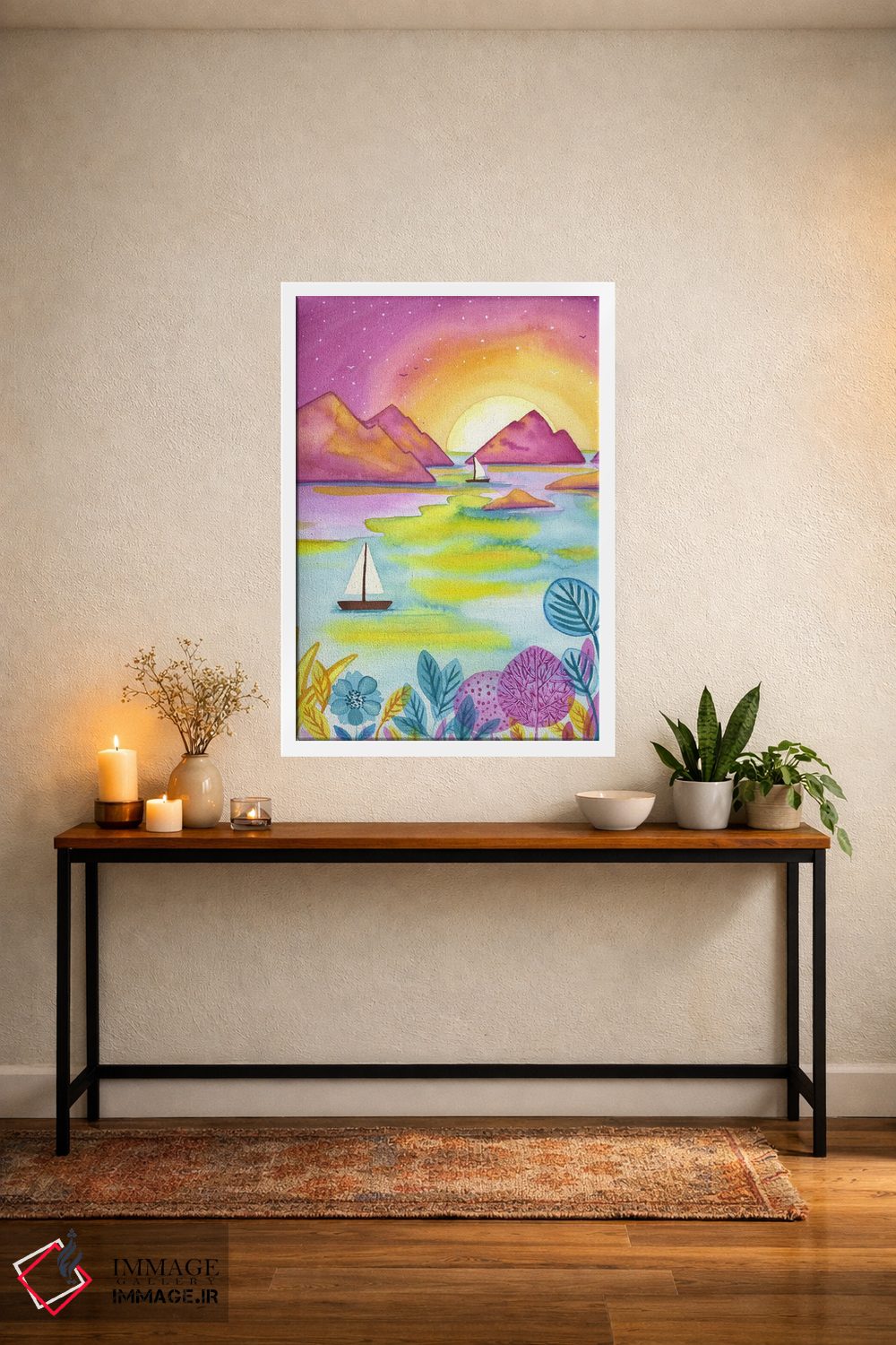 تابلو دکوراتیو غروب صورتی اثر اف ان کی دیزاینز - D4W