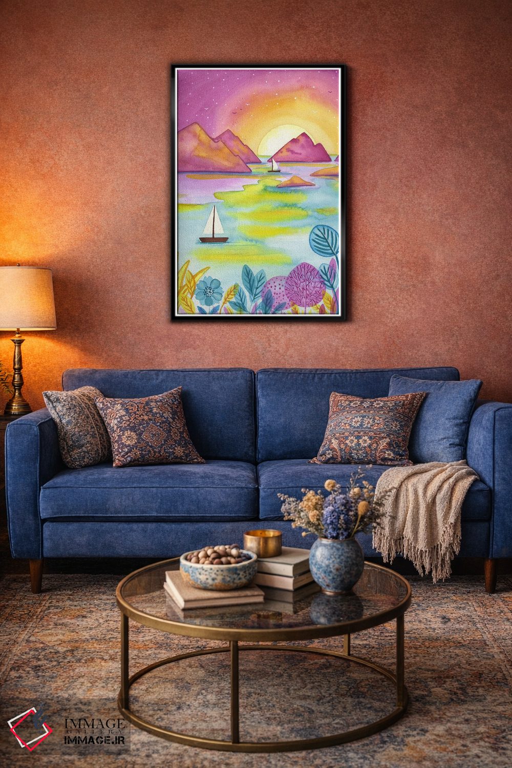 تابلو دکوراتیو غروب صورتی اثر اف ان کی دیزاینز - D5B