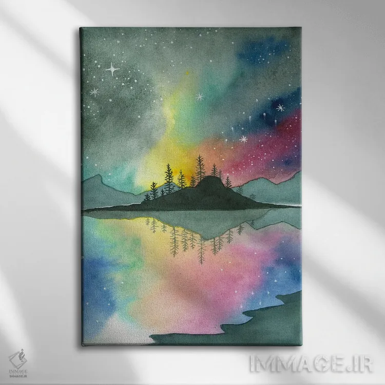 تابلو دکوراتیو شفق شمالی اثر اف ان کی دیزاینز - نمای روبهرو روی دیوار