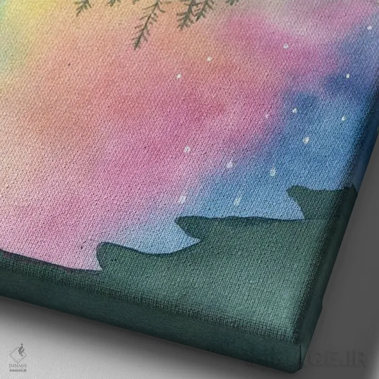 تابلو دکوراتیو شفق شمالی اثر اف ان کی دیزاینز - نمای نزدیک بافت بوم