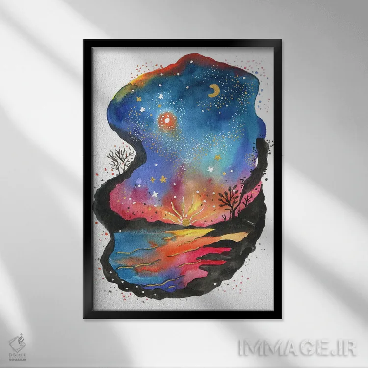 تابلو دکوراتیو بهشت غروب اثر اف ان کی دیزاینز - نمای قابدار مشکی