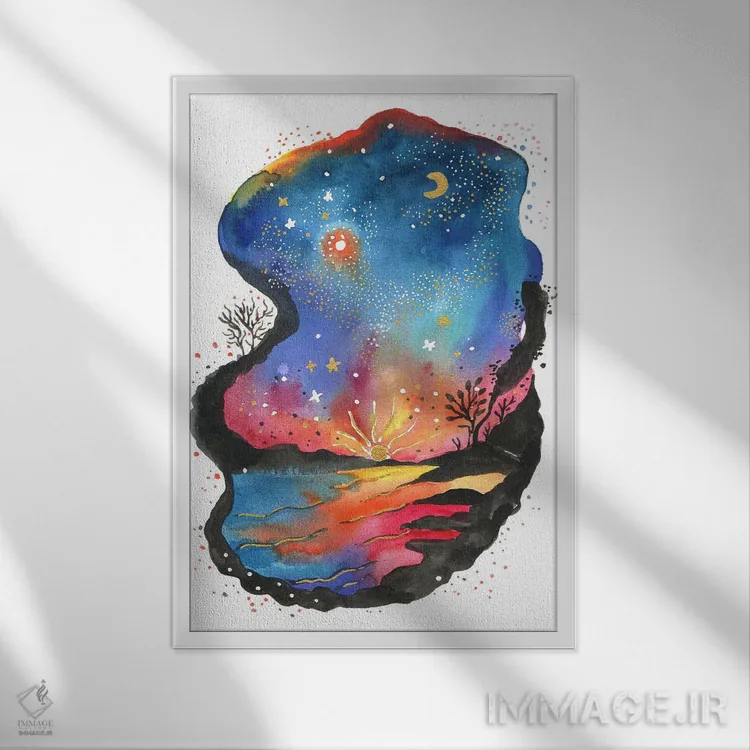 تابلو دکوراتیو بهشت غروب اثر اف ان کی دیزاینز - نمای قابدار سفید