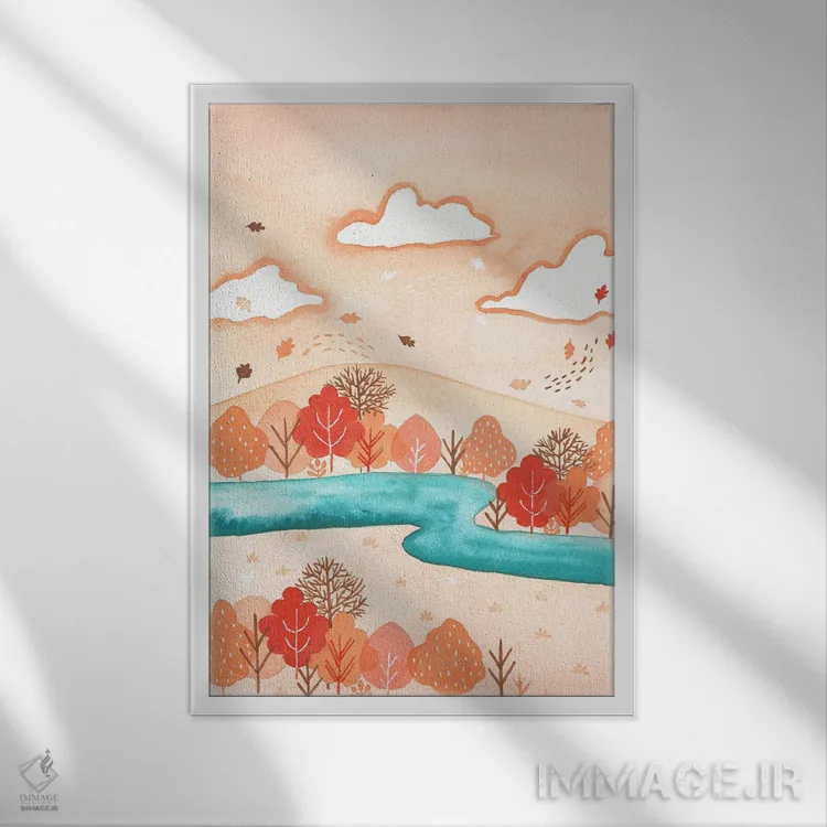 تابلو دکوراتیو نسیم پاییزی اثر اف ان کی دیزاینز - نمای قابدار سفید