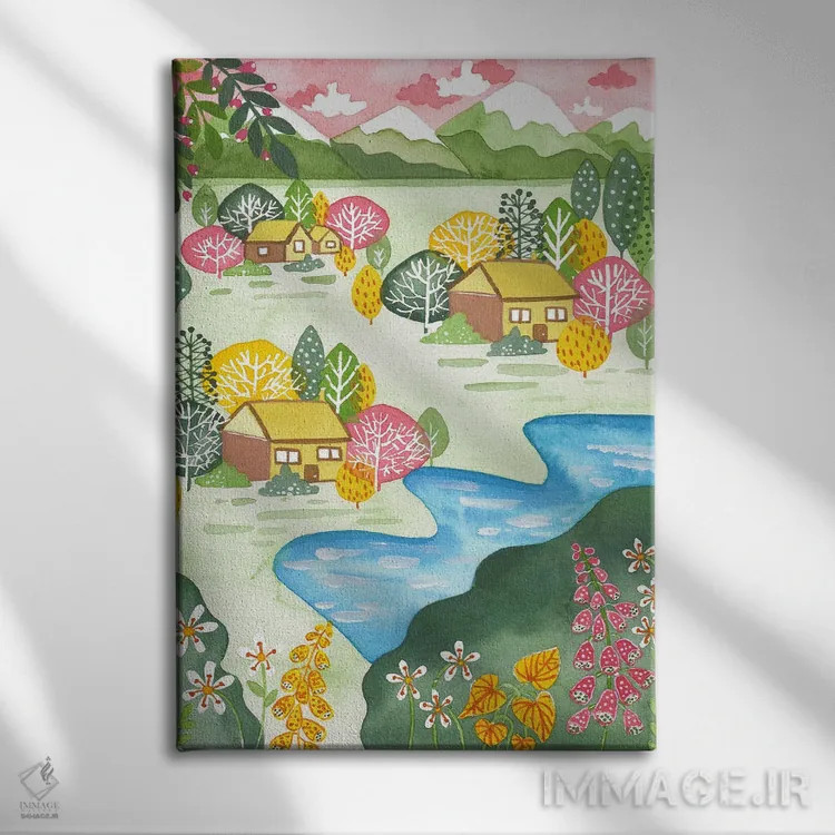 تابلو دکوراتیو کوه های بهاری اثر اف ان کی دیزاینز - نمای روبهرو روی دیوار