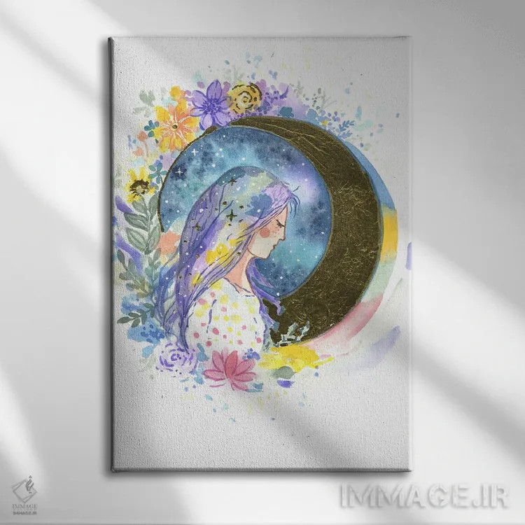 تابلو دکوراتیو دختر ماه اثر اف ان کی دیزاینز - نمای روبهرو روی دیوار