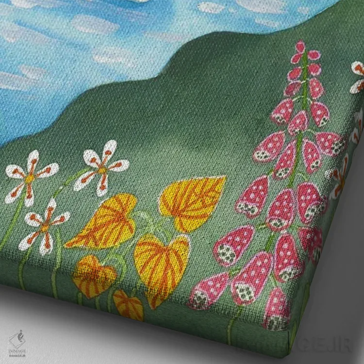 تابلو دکوراتیو کوه های بهاری اثر اف ان کی دیزاینز - نمای نزدیک بافت بوم