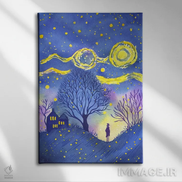 تابلو دکوراتیو شب پرستاره اثر اف ان کی دیزاینز - نمای روبهرو روی دیوار