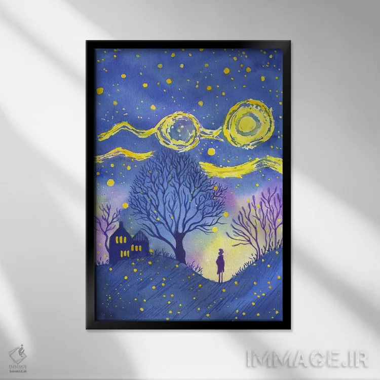 تابلو دکوراتیو شب پرستاره اثر اف ان کی دیزاینز - نمای قابدار مشکی