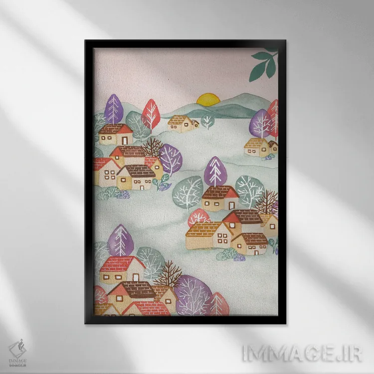 تابلو دکوراتیو روستای بهاری اثر اف ان کی دیزاینز - نمای قابدار مشکی