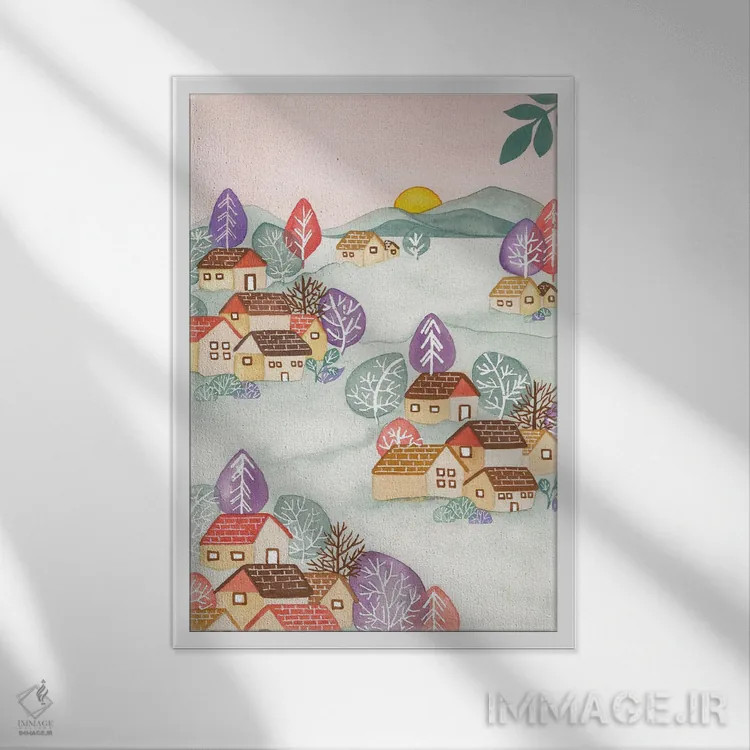 تابلو دکوراتیو روستای بهاری اثر اف ان کی دیزاینز - نمای قابدار سفید