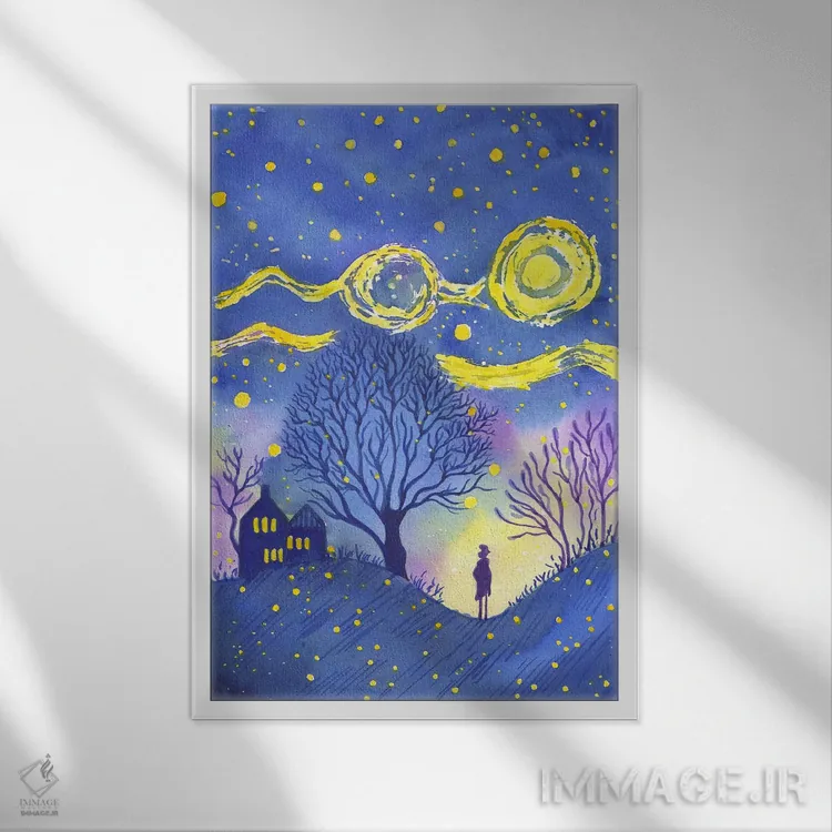 تابلو دکوراتیو شب پرستاره اثر اف ان کی دیزاینز - نمای قابدار سفید