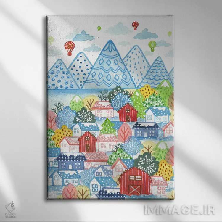 تابلو دکوراتیو روستای زمستانی اثر اف ان کی دیزاینز - نمای روبهرو روی دیوار