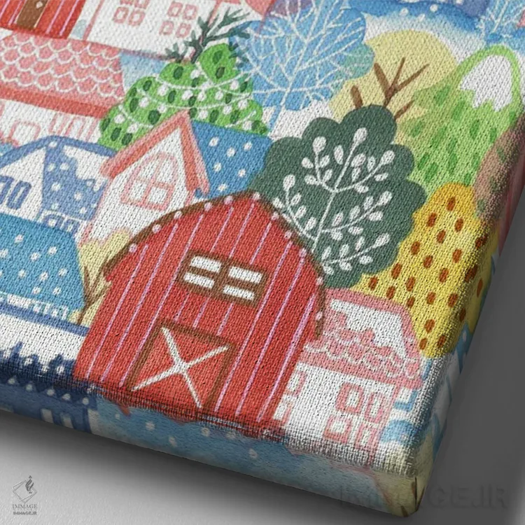 تابلو دکوراتیو روستای زمستانی اثر اف ان کی دیزاینز - نمای نزدیک بافت بوم