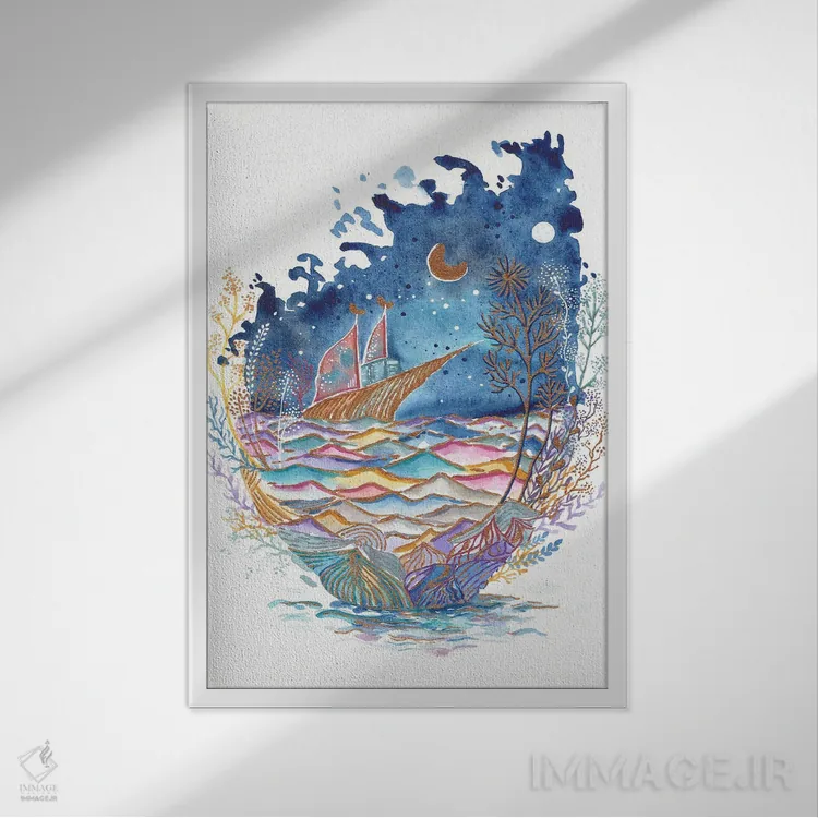 تابلو دکوراتیو قایقرانی اثر اف ان کی دیزاینز - نمای قابدار سفید