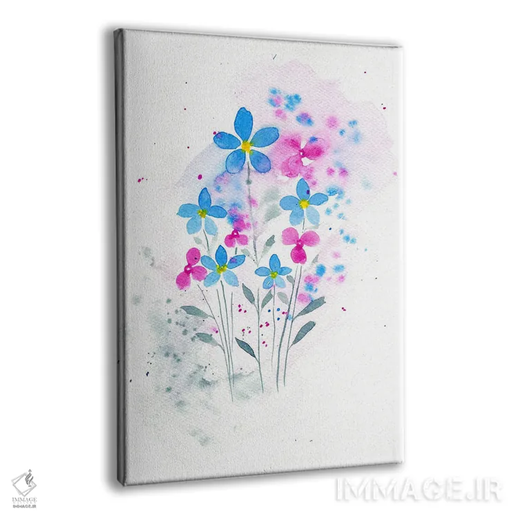 تابلو دکوراتیو گل های صورتی و آبی اثر اف ان کی دیزاینز - نمای پرسپکتیو محصول