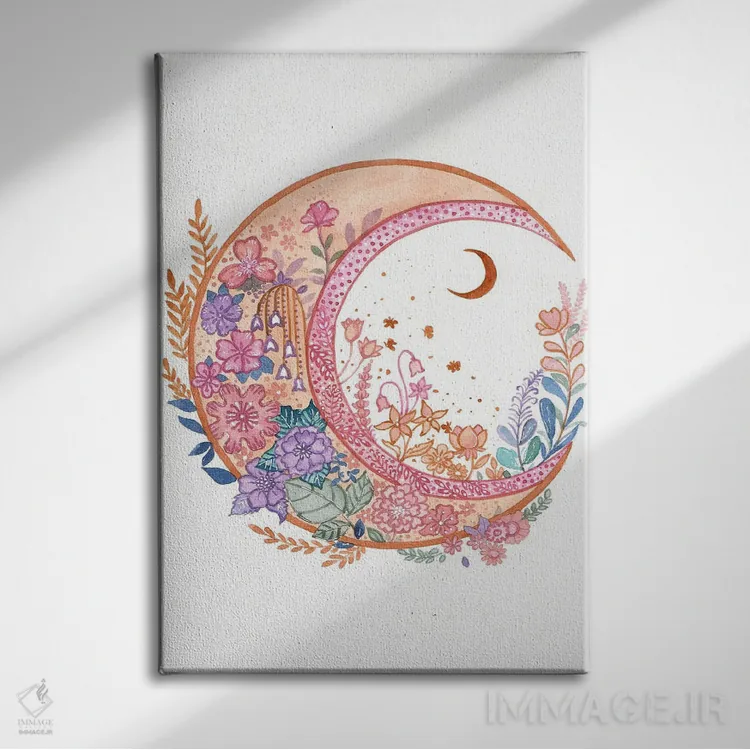 تابلو دکوراتیو هلال صورتی اثر اف ان کی دیزاینز - نمای روبهرو روی دیوار