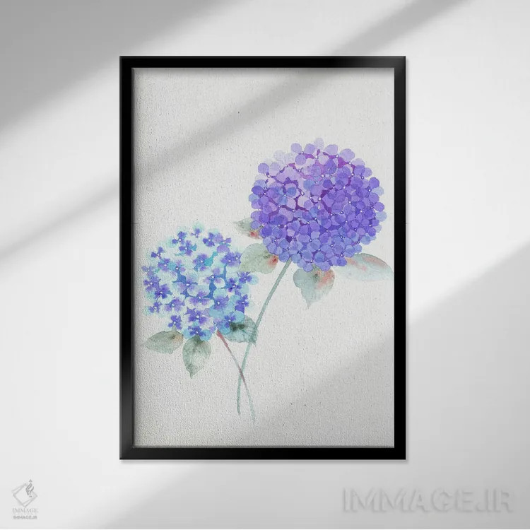 تابلو دکوراتیو هورتانسیا بنفش اثر اف ان کی دیزاینز - نمای قابدار مشکی