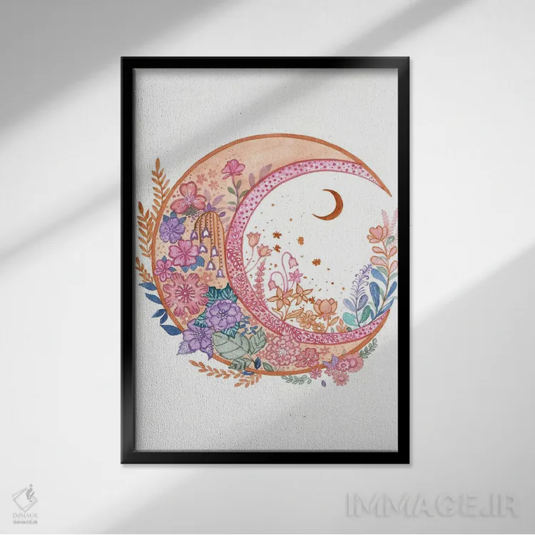 تابلو دکوراتیو هلال صورتی اثر اف ان کی دیزاینز - نمای قابدار مشکی