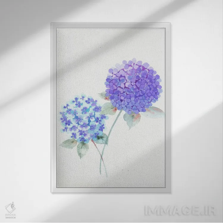 تابلو دکوراتیو هورتانسیا بنفش اثر اف ان کی دیزاینز - نمای قابدار سفید