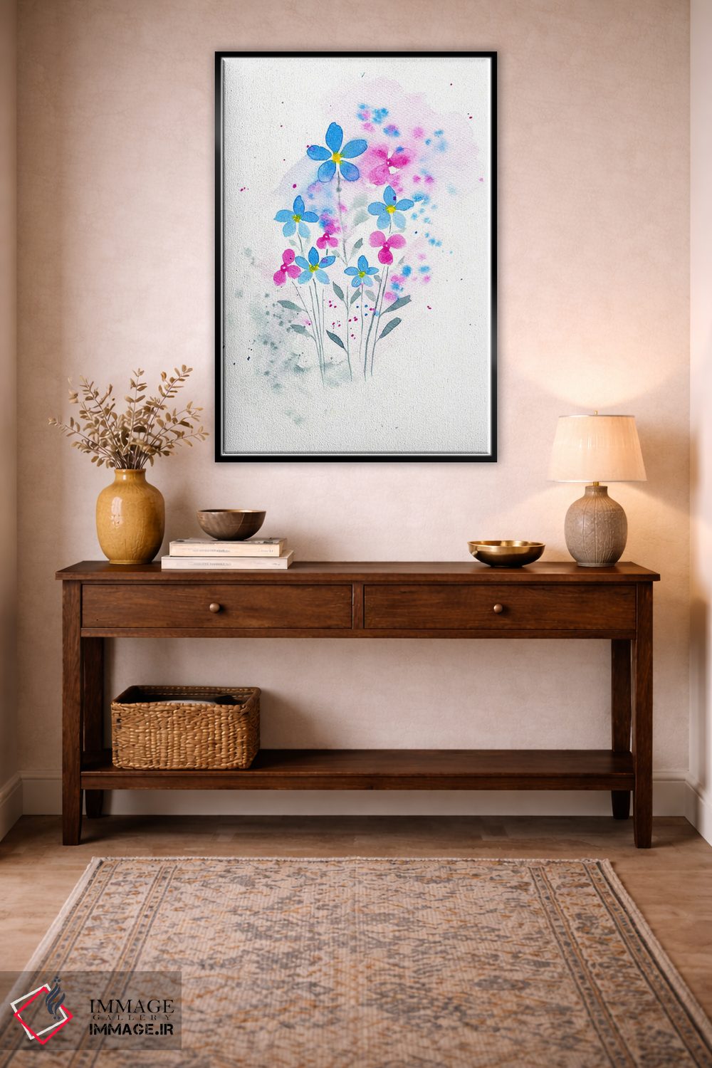 تابلو دکوراتیو گل های صورتی و آبی اثر اف ان کی دیزاینز - D5B