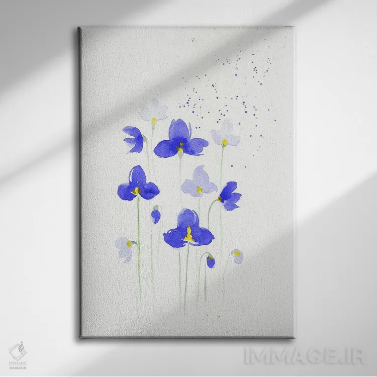 تابلو دکوراتیو گل های آبی اثر اف ان کی دیزاینز - نمای روبهرو روی دیوار