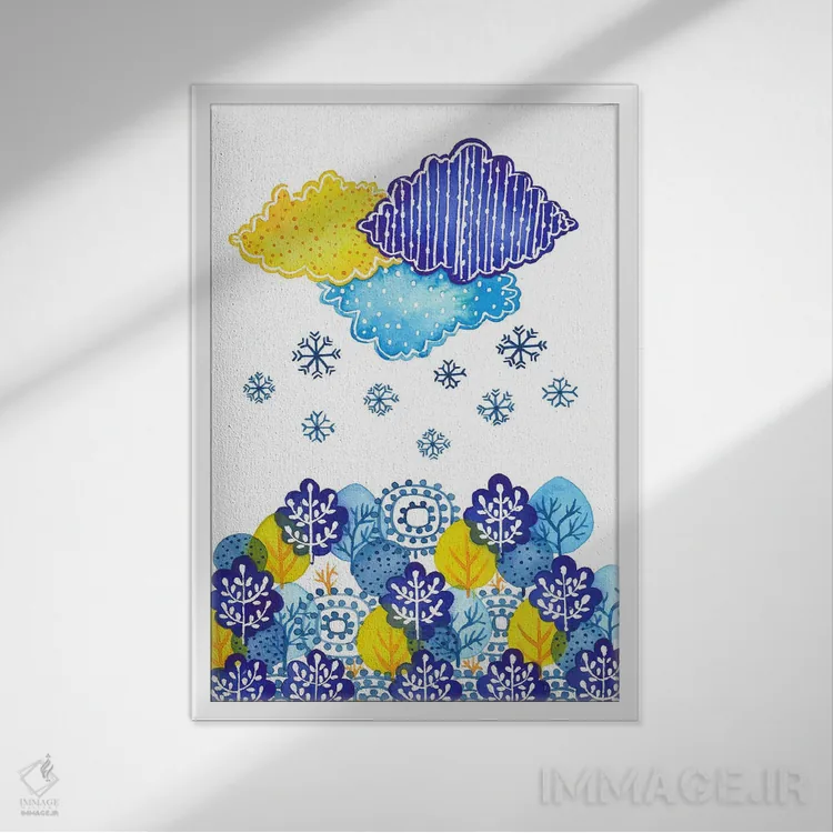 تابلو دکوراتیو ابرهای آبی اثر اف ان کی دیزاینز - نمای قابدار سفید