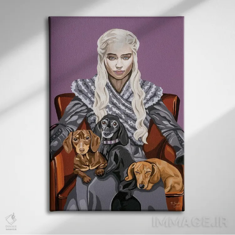 تابلو دکوراتیو مادر سگ های داشهوند اثر کریستین فاردی - نمای روبهرو روی دیوار