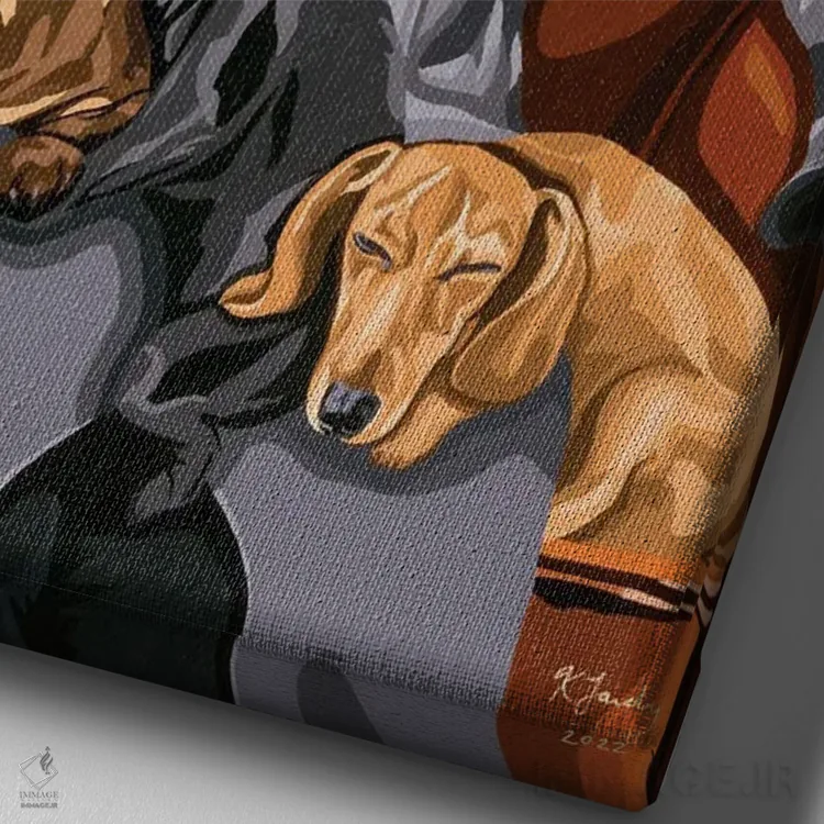 تابلو دکوراتیو مادر سگ های داشهوند اثر کریستین فاردی - نمای نزدیک بافت بوم