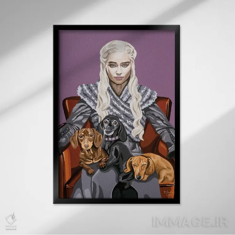 تابلو دکوراتیو مادر سگ های داشهوند اثر کریستین فاردی - نمای قابدار مشکی